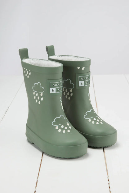 Grass & Air - Colour Changing Kids Wellies with Teddy Fleece Lining - Khaki