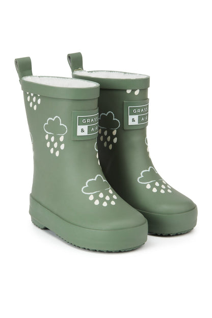 Grass & Air - Colour Changing Kids Wellies with Teddy Fleece Lining - Khaki