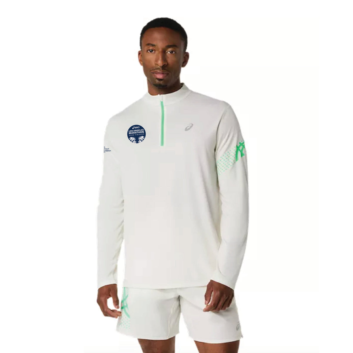 2026 ASICS Los Angeles Marathon FINISHER - ASICS Men's Icon Long Sleeve 1/2 Zip Cream/Vital Green (2011D459) (LA26-37)