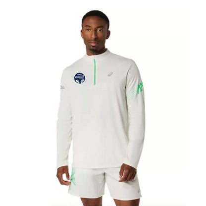 2026 ASICS Los Angeles Marathon FINISHER - ASICS Men's Icon Long Sleeve 1/2 Zip Cream/Vital Green (2011D459) (LA26-37)