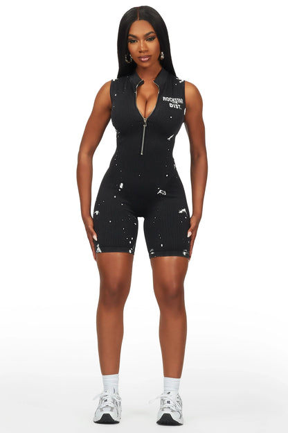 Akia Black Painted Romper