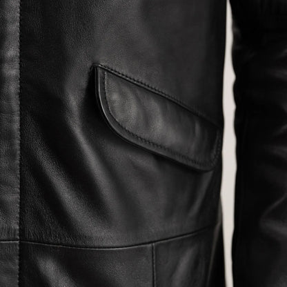 Delvin Black Leather Parka