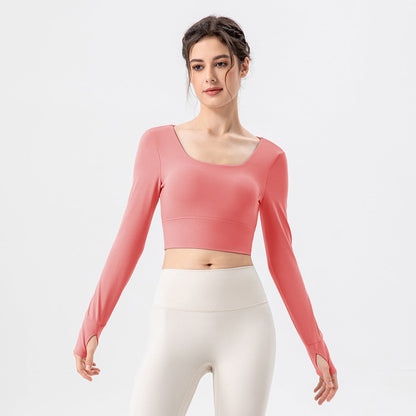 Women's breathable Gym top with padding long sleeve