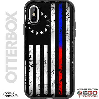 Subdued US 50-Star or 13-Star American Flag Thin Blue Line / Thin Red Line Custom Printed Case Design for Apple, Samsung, Google & Motorola Phone Models