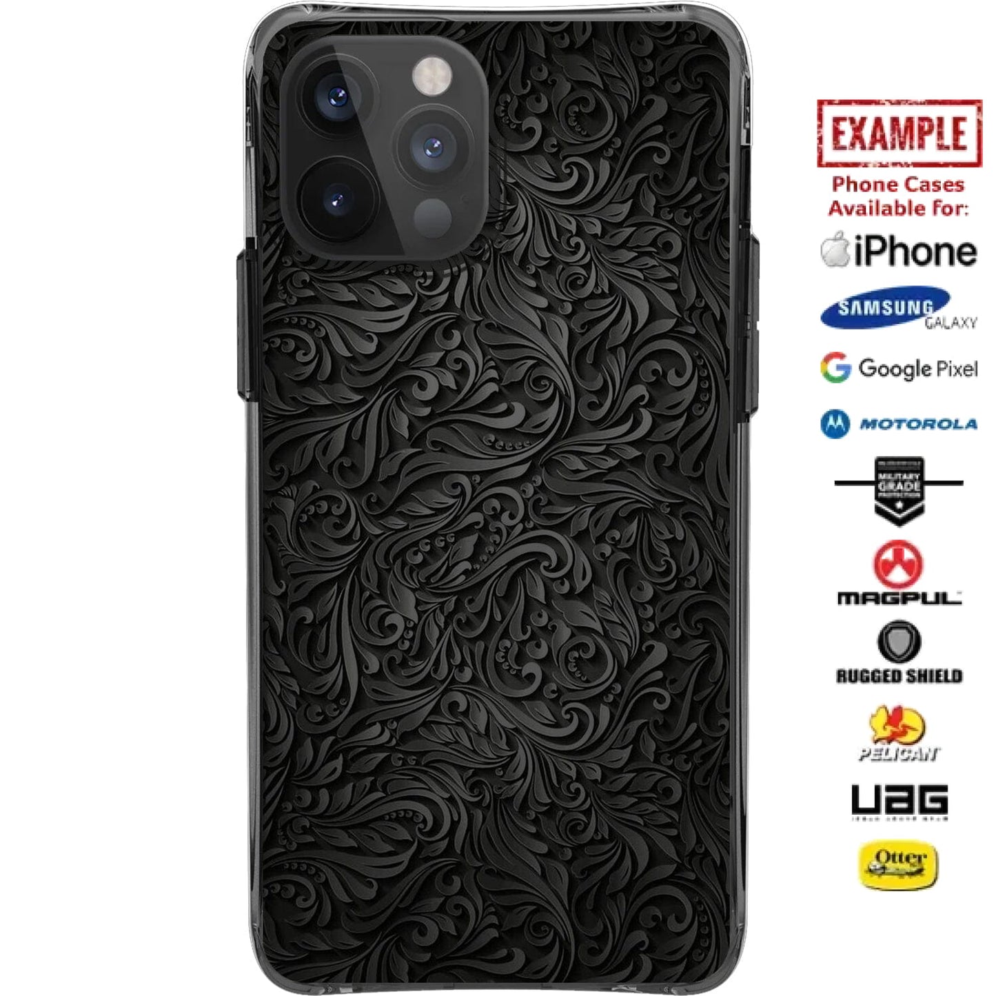 Aesthetic Black Texture Custom Printed Case Design for Apple, Samsung, Google & Motorola Phone Models