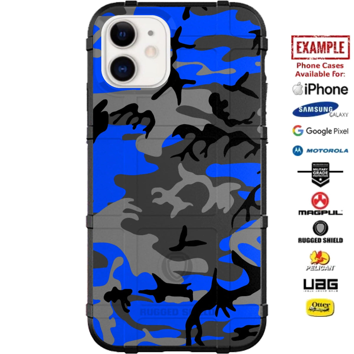 Blue & Grey Black Urban Camouflage Custom Printed Case Design for Apple, Samsung, Google & Motorola Phone Models