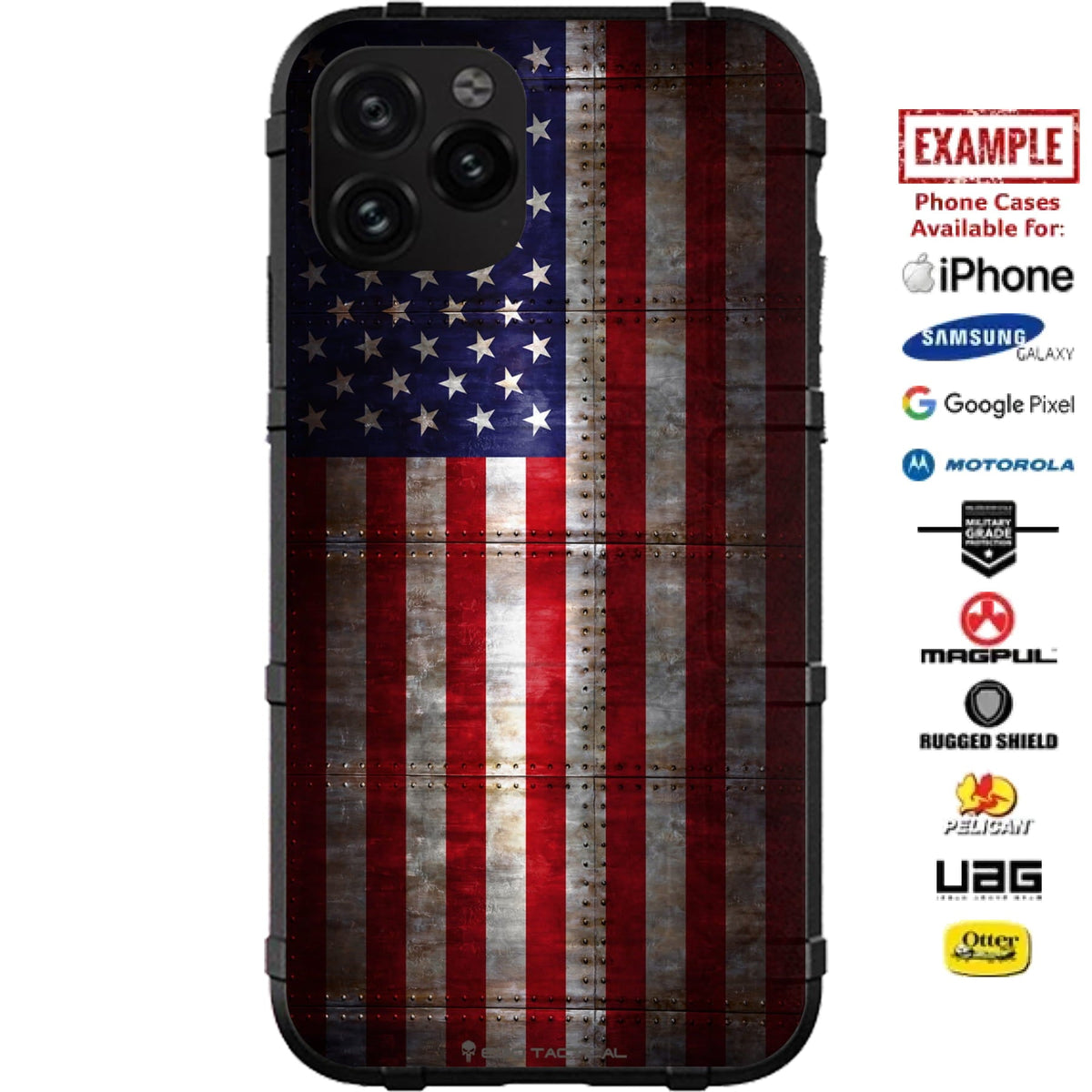 Memorial Day 2022 Special Edition US Flag Reversed on Riveted Aircraft Sheetmetal Custom Printed Case Design for Apple, Samsung, Google & Motorola Phone Models