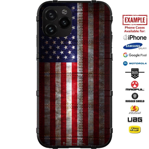 Memorial Day 2022 Special Edition US Flag Reversed on Riveted Aircraft Sheetmetal Custom Printed Case Design for Apple, Samsung, Google & Motorola Phone Models