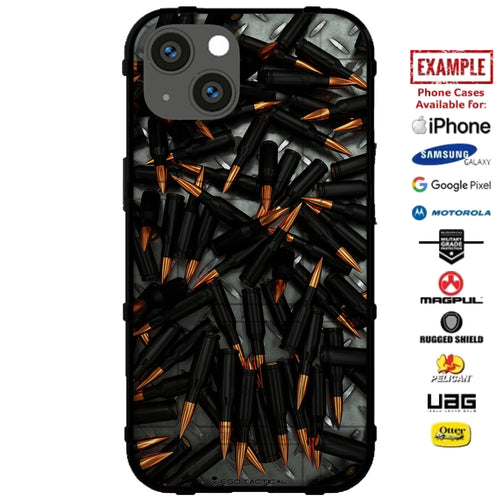 Black Ammo on Metal Plate Custom Printed Case Design for Apple, Samsung, Google & Motorola Phone Models