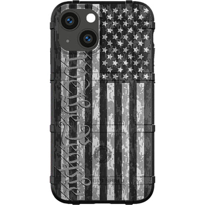 Subdued US American Flag on Digital Camouflage, We the People Constitution Custom Printed Case Design for Apple, Samsung, Google & Motorola Phone Models