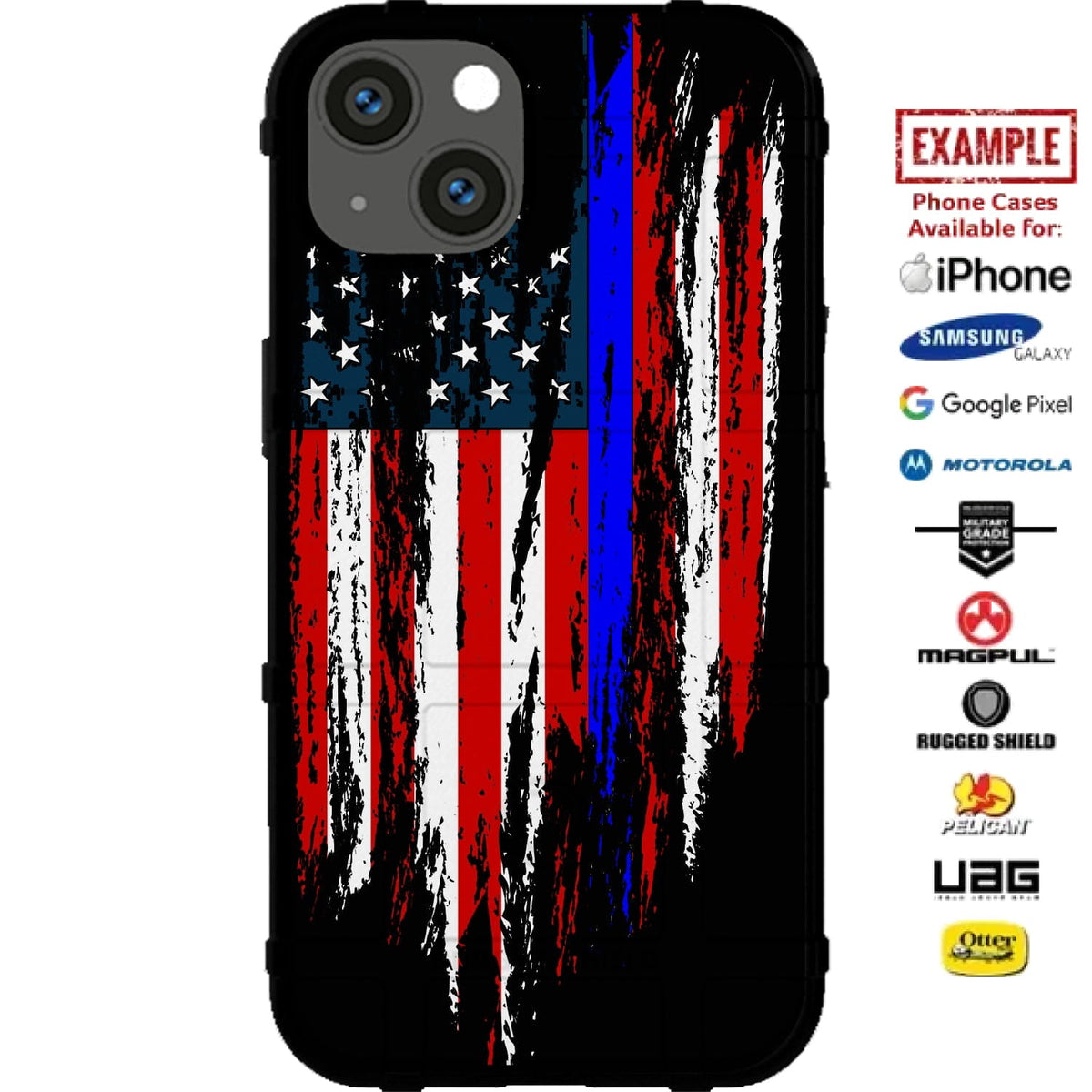 Assorted Thin Line Tattered & Torn Reversed US Flag Custom Printed Case Design for Apple, Samsung, Google & Motorola Phone Models