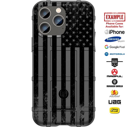 Tattered Subdued Black Printed US American Flag Custom Printed Case Design for Apple, Samsung, Google & Motorola Phone Models