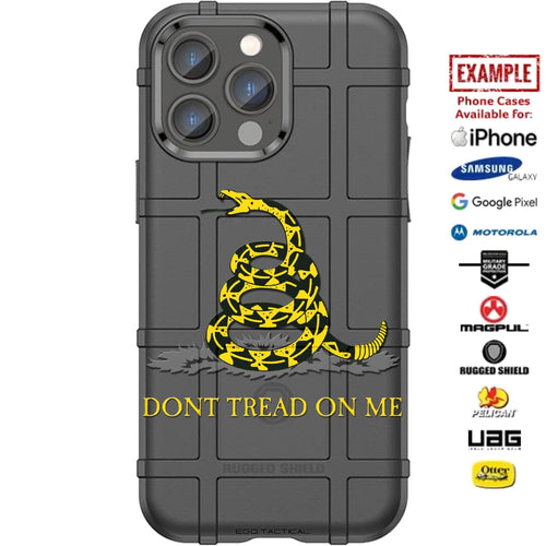 Yellow Don't Tread on Me Gadsden Snake on Black Custom Printed Case Design for Apple, Samsung, Google & Motorola Phone Models