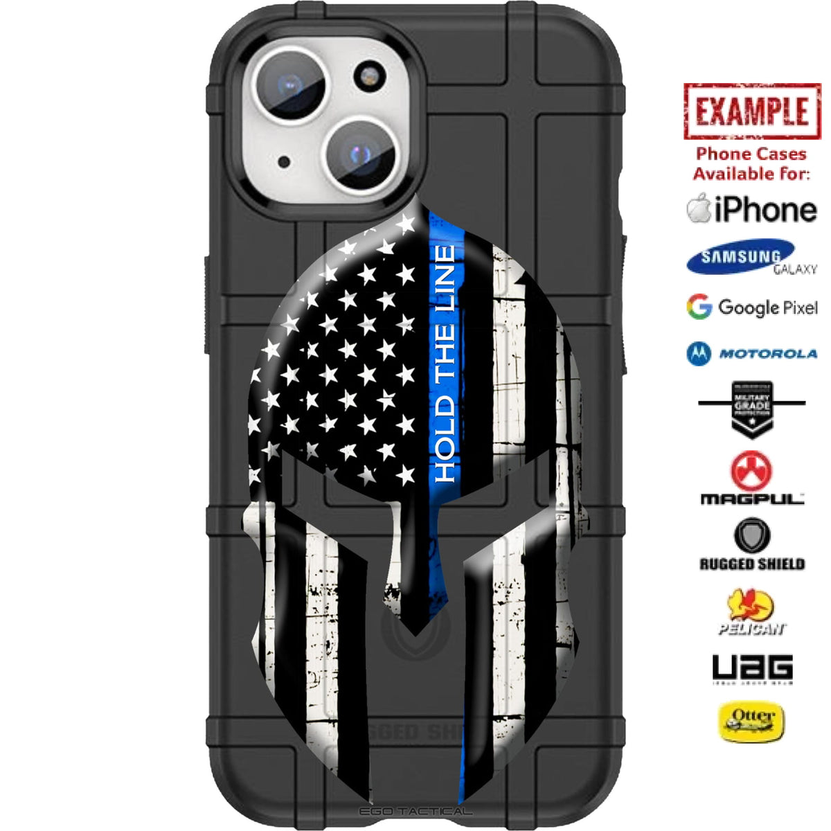 Hold The Line Thin Blue Line Police Spartan Warrior Helmet Subdued US Flag Custom Printed Case Design for Apple, Samsung, Google & Motorola Phone Models