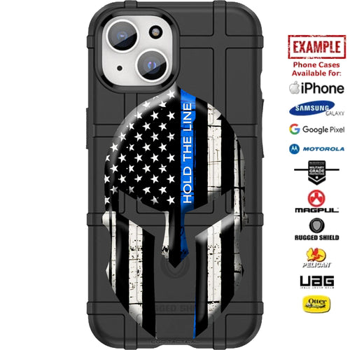 Hold The Line Thin Blue Line Police Spartan Warrior Helmet Subdued US Flag Custom Printed Case Design for Apple, Samsung, Google & Motorola Phone Models