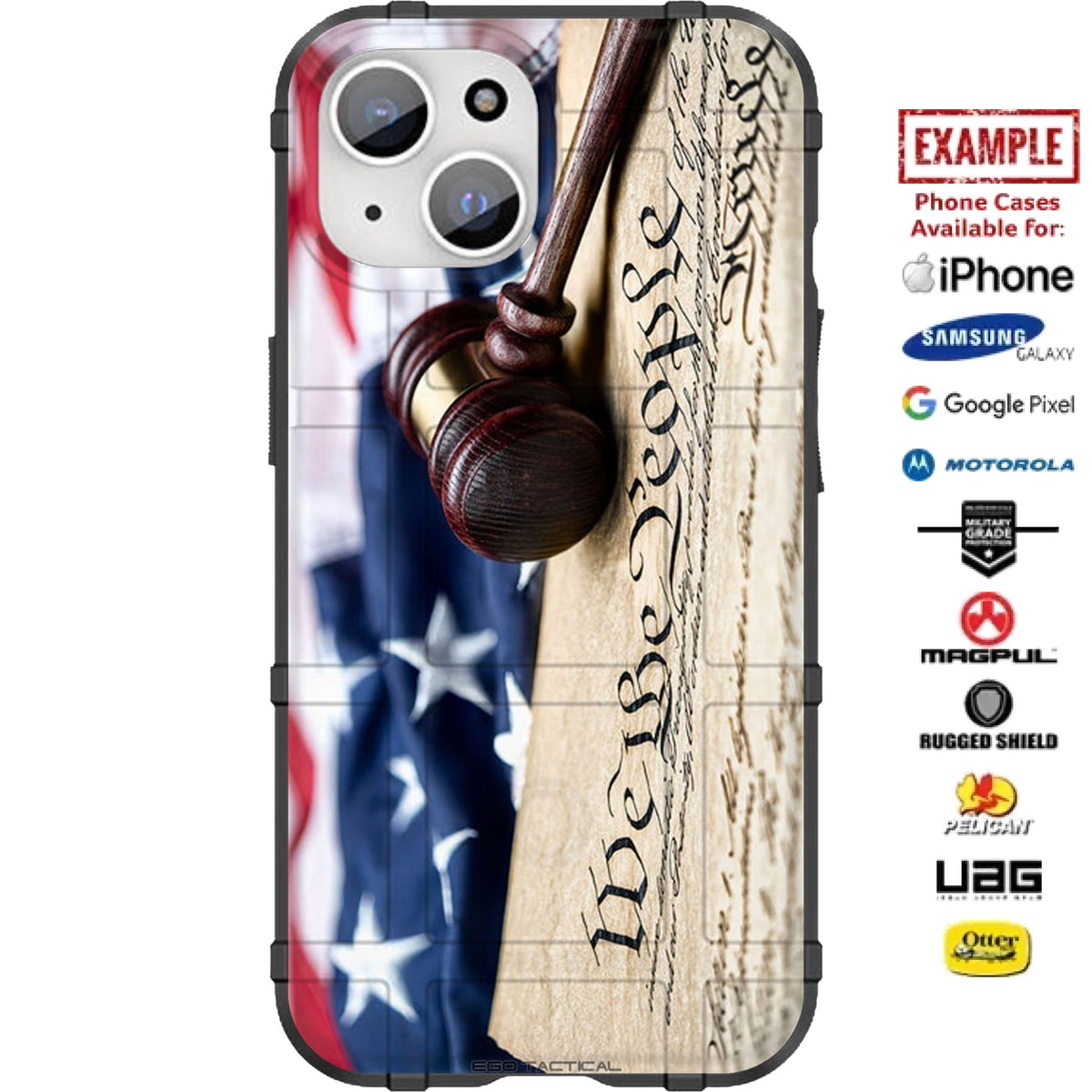 We the People Constitution with Gavel Custom Printed Case Design for Apple, Samsung, Google & Motorola Phone Models