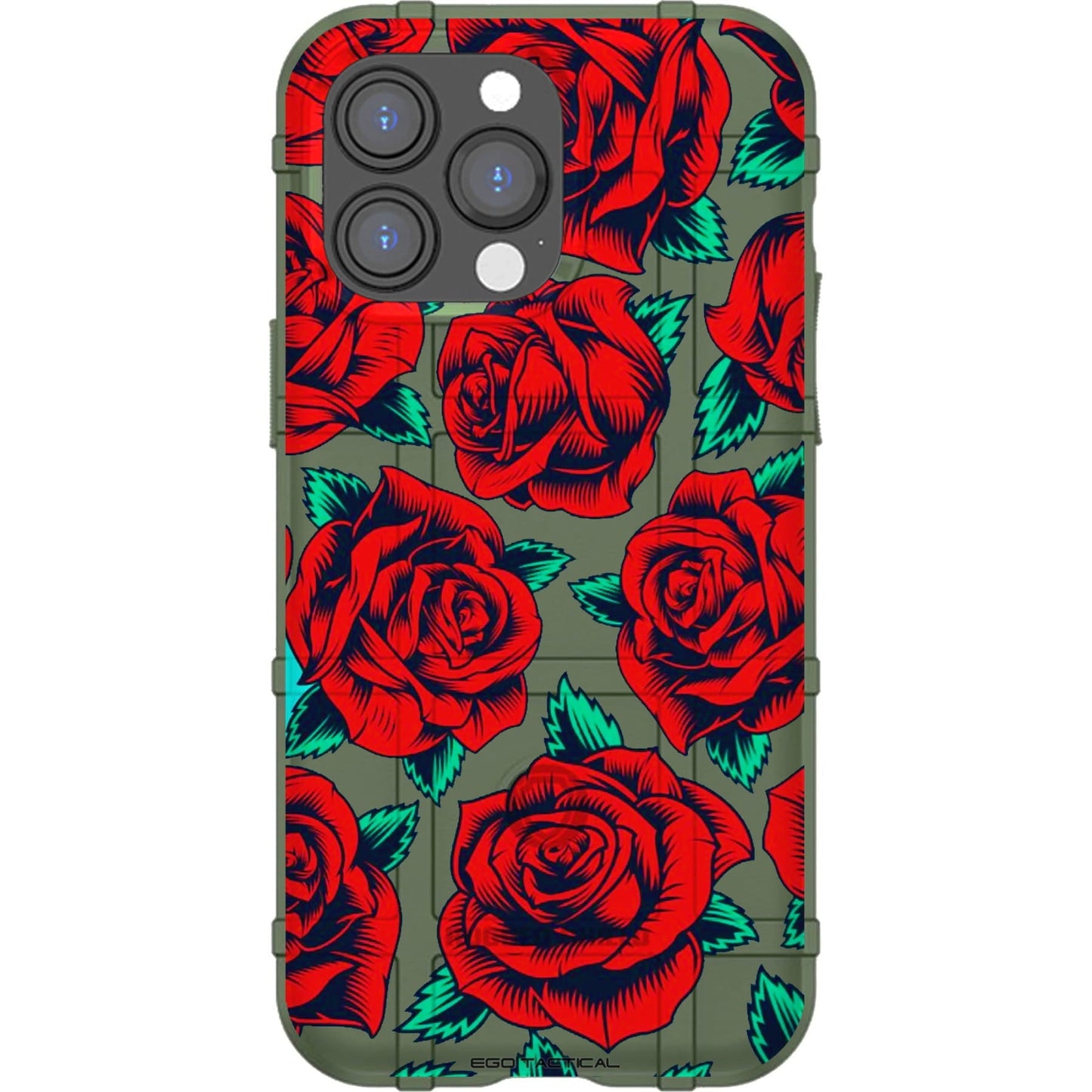 Red Roses on Black or OD Green Custom Printed Case Design for Apple, Samsung, Google & Motorola Phone Models