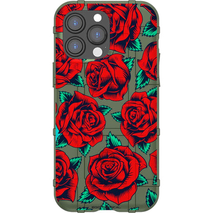 Red Roses on Black or OD Green Custom Printed Case Design for Apple, Samsung, Google & Motorola Phone Models