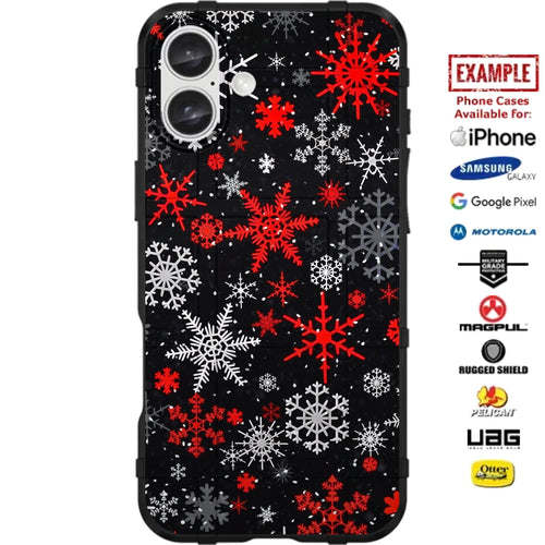 Christmas Black Red White Snowflakes Design Custom Printed Case Design for Apple, Samsung, Google & Motorola Phone Models