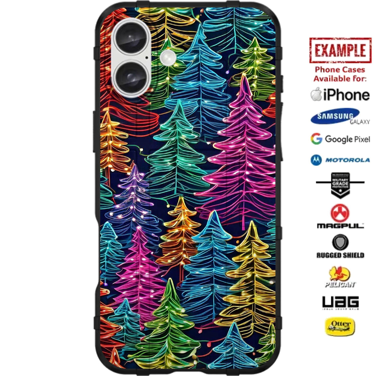 Christmas Neon Trees Custom Printed Case Design for Apple, Samsung, Google & Motorola Phone Models