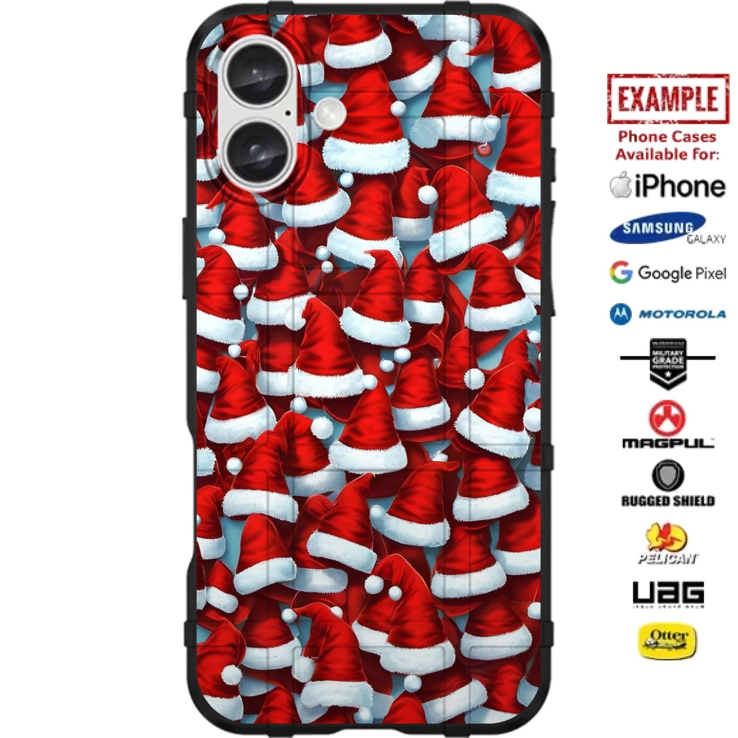 Christmas Santa Hats Pattern Custom Printed Case Design for Apple, Samsung, Google & Motorola Phone Models