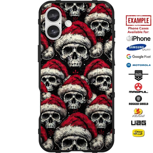 Christmas Santa Skulls Pattern Custom Printed Case Design for Apple, Samsung, Google & Motorola Phone Models