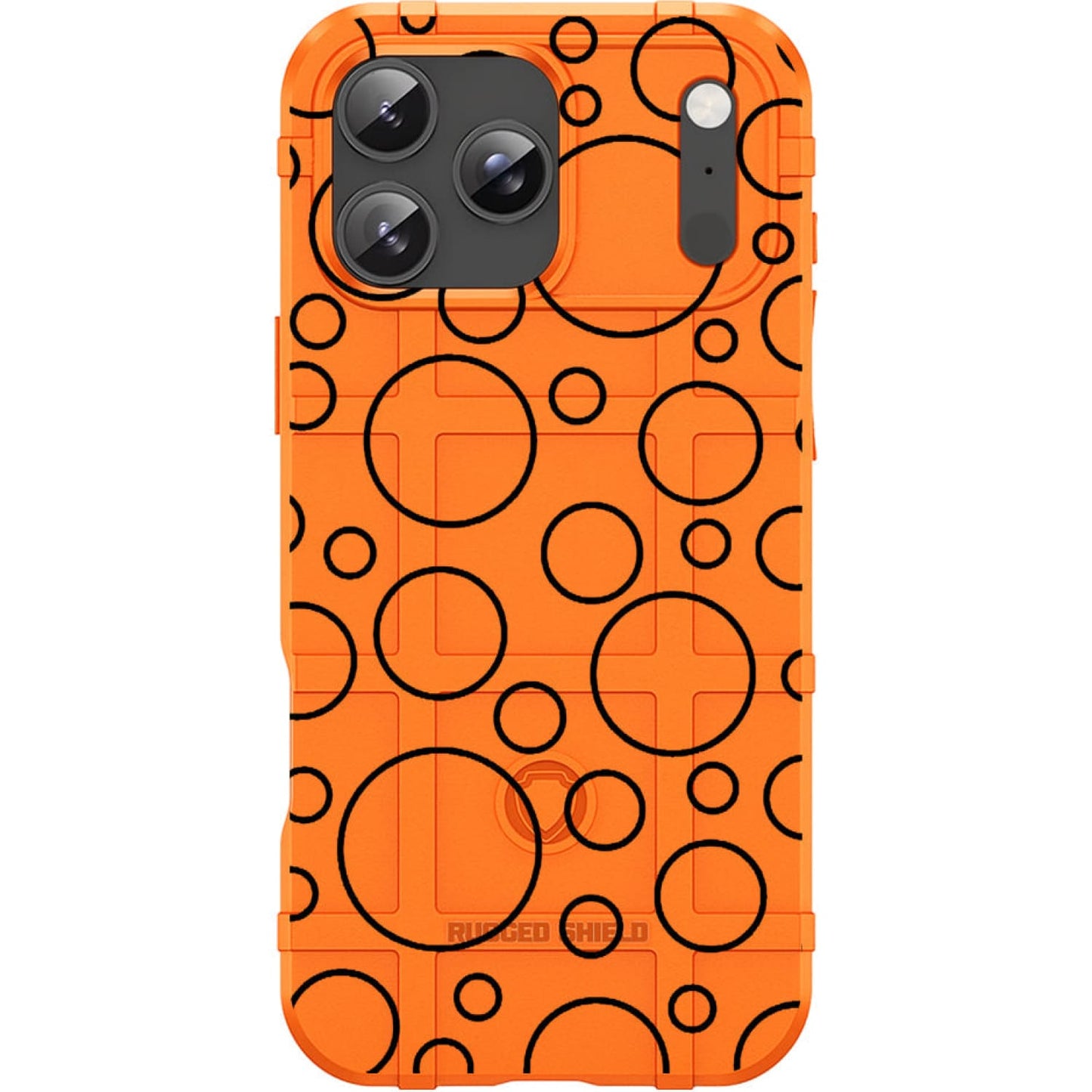 Orange Rugged Shield TPU Case with MagSafe Ring - Black Circles Design for iPhone 17 Pro & 17 Pro Max phone models