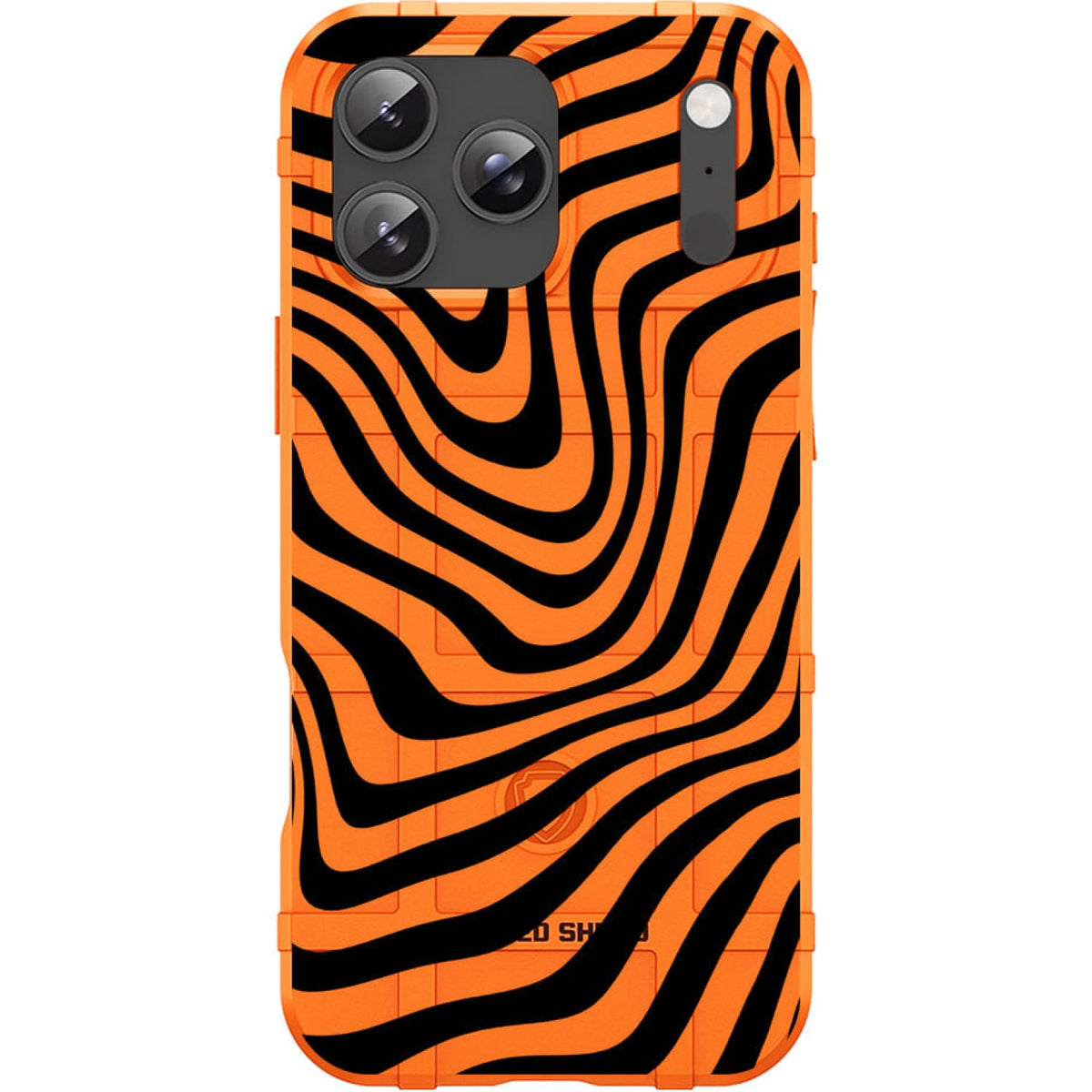 Orange Rugged Shield TPU Case with MagSafe Ring - Black Squiggles Design for iPhone 17 Pro & 17 Pro Max phone models