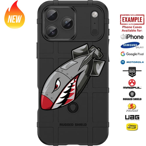 Shark Tooth Dropping Bombs TigerShark Custom Printed Case Design for Apple, Samsung, Google & Motorola Phone Models