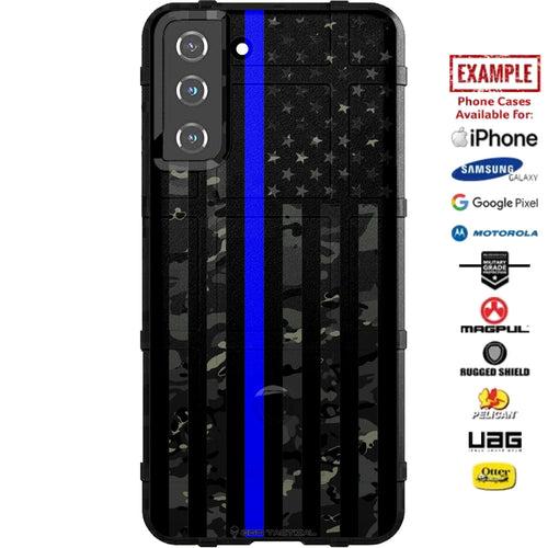 Black Multicam Camouflage, Subdued US American Flag Thin Blue Line Police Custom Printed Case Design for Apple, Samsung, Google & Motorola Phone Models