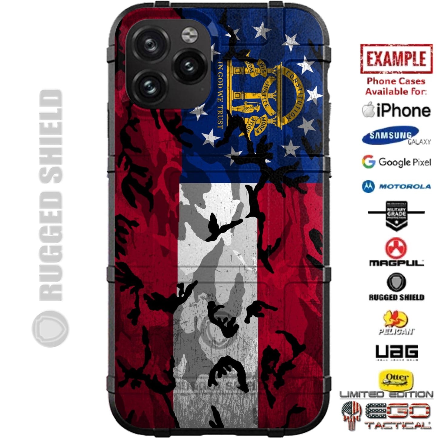 Camouflage Georgia State Flag Custom Printed Case Design for Apple, Samsung, Google & Motorola Phone Models [Color or Subdued]