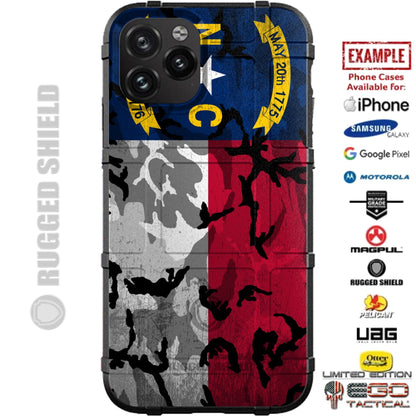 Camouflage North Carolina State Flag Custom Printed Case Design for Apple, Samsung, Google & Motorola Phone Models [Color or Subdued]