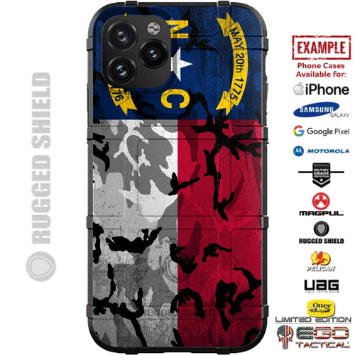 Camouflage North Carolina State Flag Custom Printed Case Design for Apple, Samsung, Google & Motorola Phone Models [Color or Subdued]