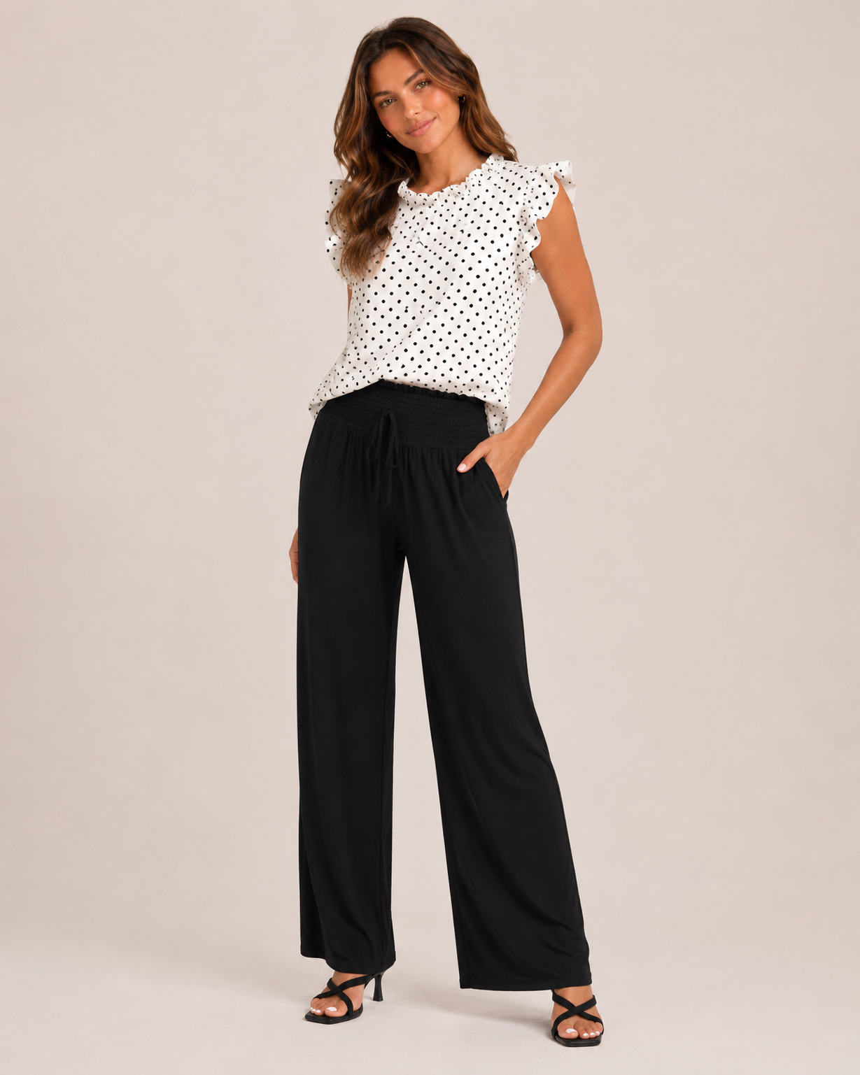 Smocked Wide Leg Pants in Black