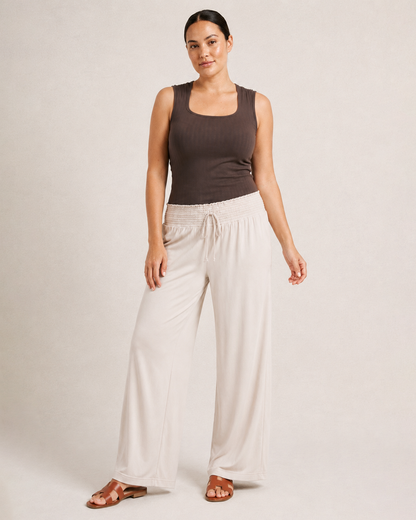 Smocked Wide Leg Pants in Oat