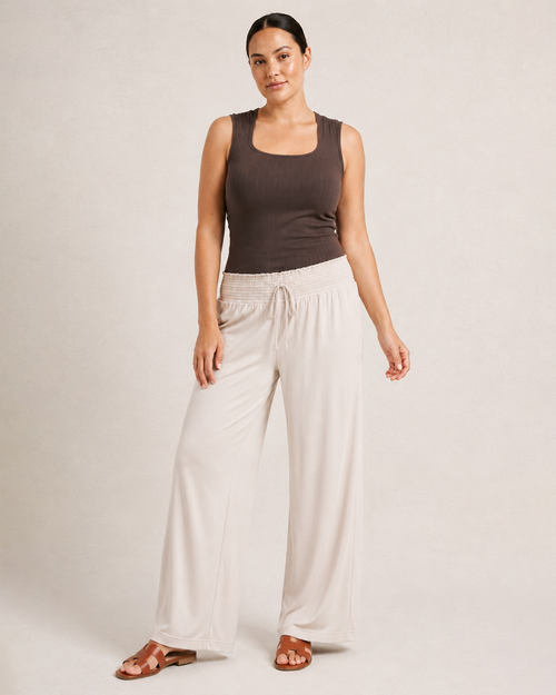Smocked Wide Leg Pants in Oat