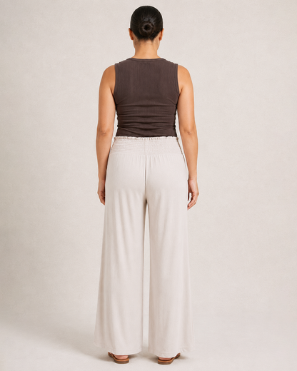 Smocked Wide Leg Pants in Oat