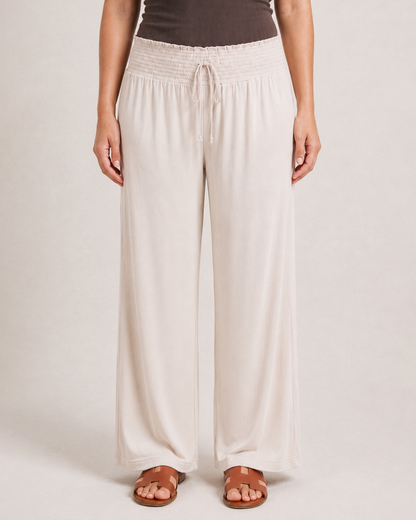 Smocked Wide Leg Pants in Oat