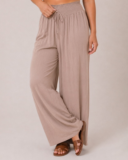 Smocked Waist Wide Leg Pant Mocha