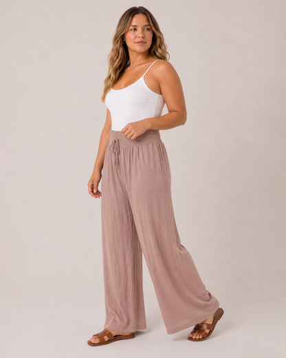 Smocked Waist Wide Leg Pant Mocha