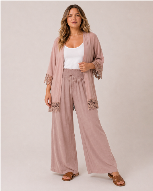 Smocked Waist Wide Leg Pant Mocha