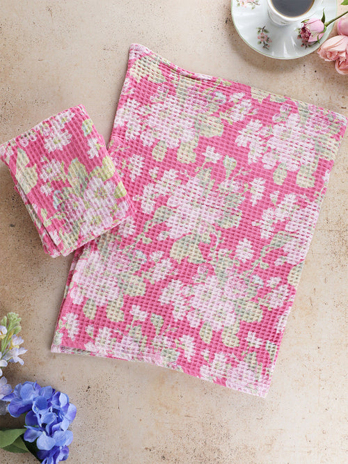 April Cornell - Apple Blossom Waffle Weave Tea Towel - Pink