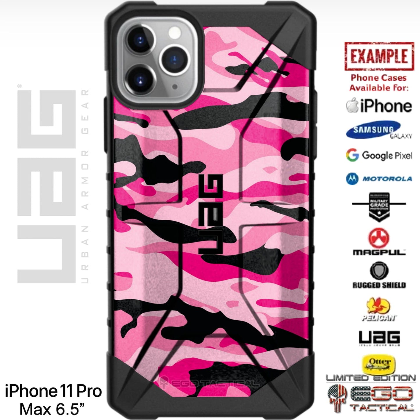 Pink and Black Camouflage Custom Printed Case Design for Apple, Samsung, Google & Motorola Phone Models