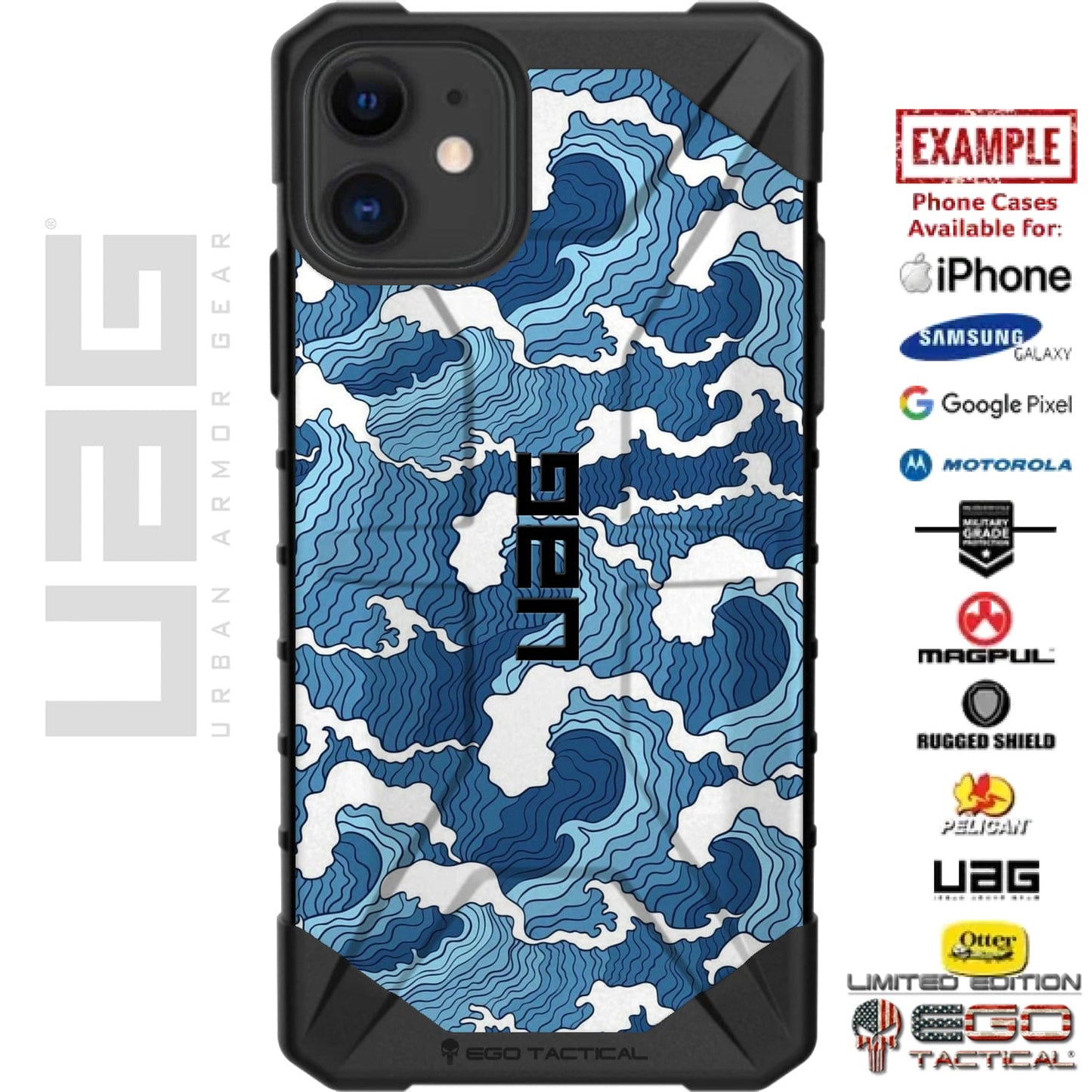 Blue Waves Custom Printed Case Design for Apple, Samsung, Google & Motorola Phone Models