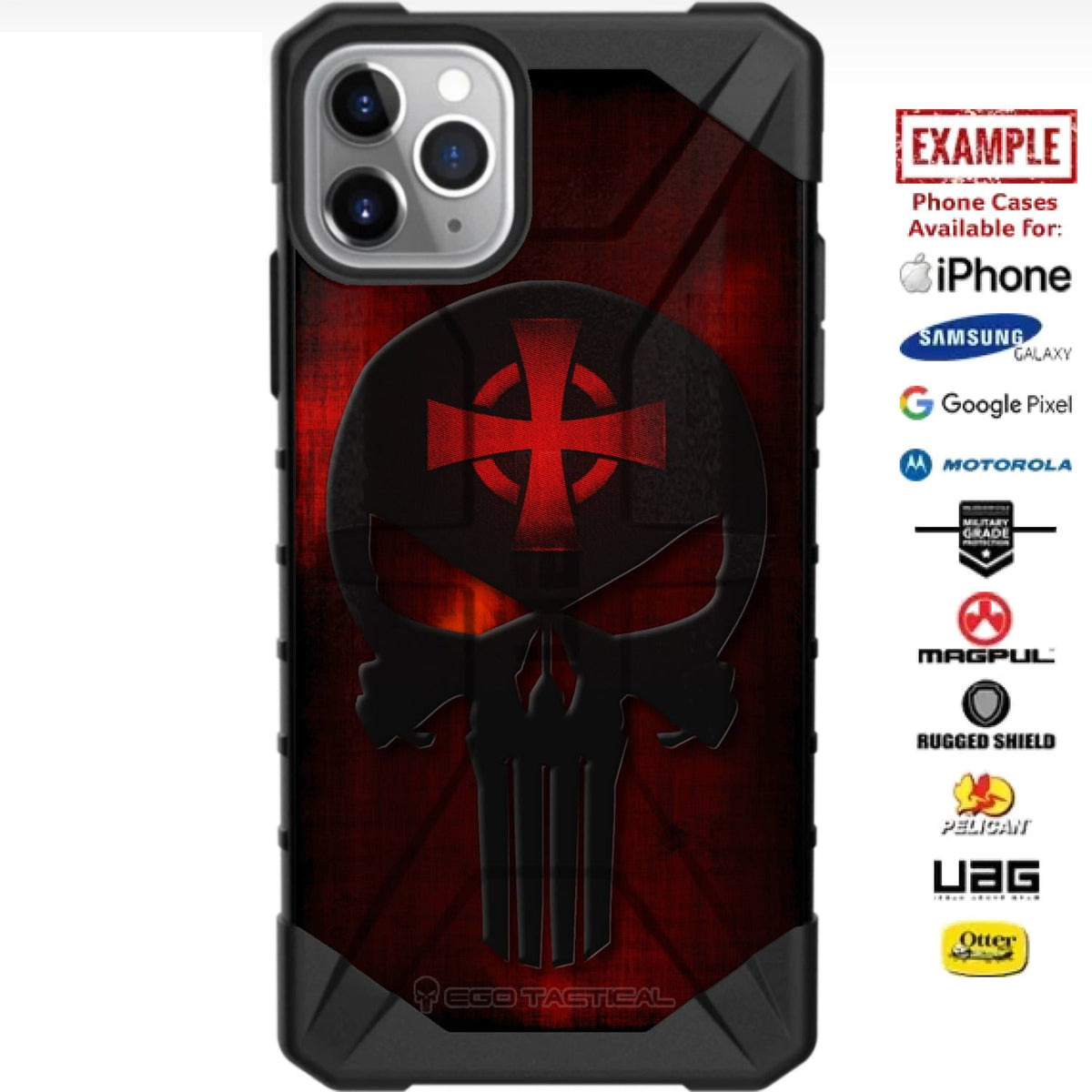 Red Templar Cross Black Punisher on Red Patina Custom Printed Case Design for Apple, Samsung, Google & Motorola Phone Models