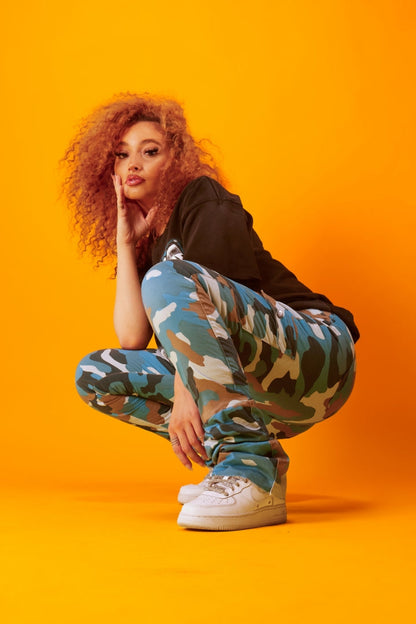 Avah Blue Camo Super Stacked Jean