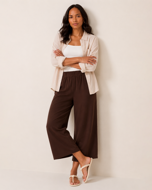 Weekend Ease Wide Leg Crop Pant in Brown