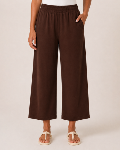 Weekend Ease Wide Leg Crop Pant in Brown