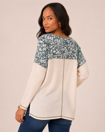 Weekend Comfort Long Sleeve Waffle Top in Oat