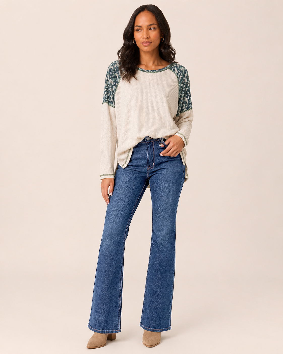 Weekend Comfort Long Sleeve Waffle Top in Oat